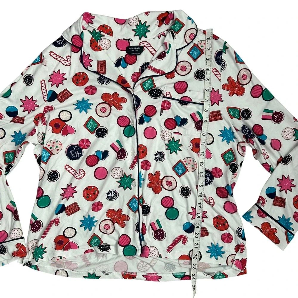 Kate Spade Christmas Cookie Pajama Set XL White Gingerbread Candy‎ Cane Print